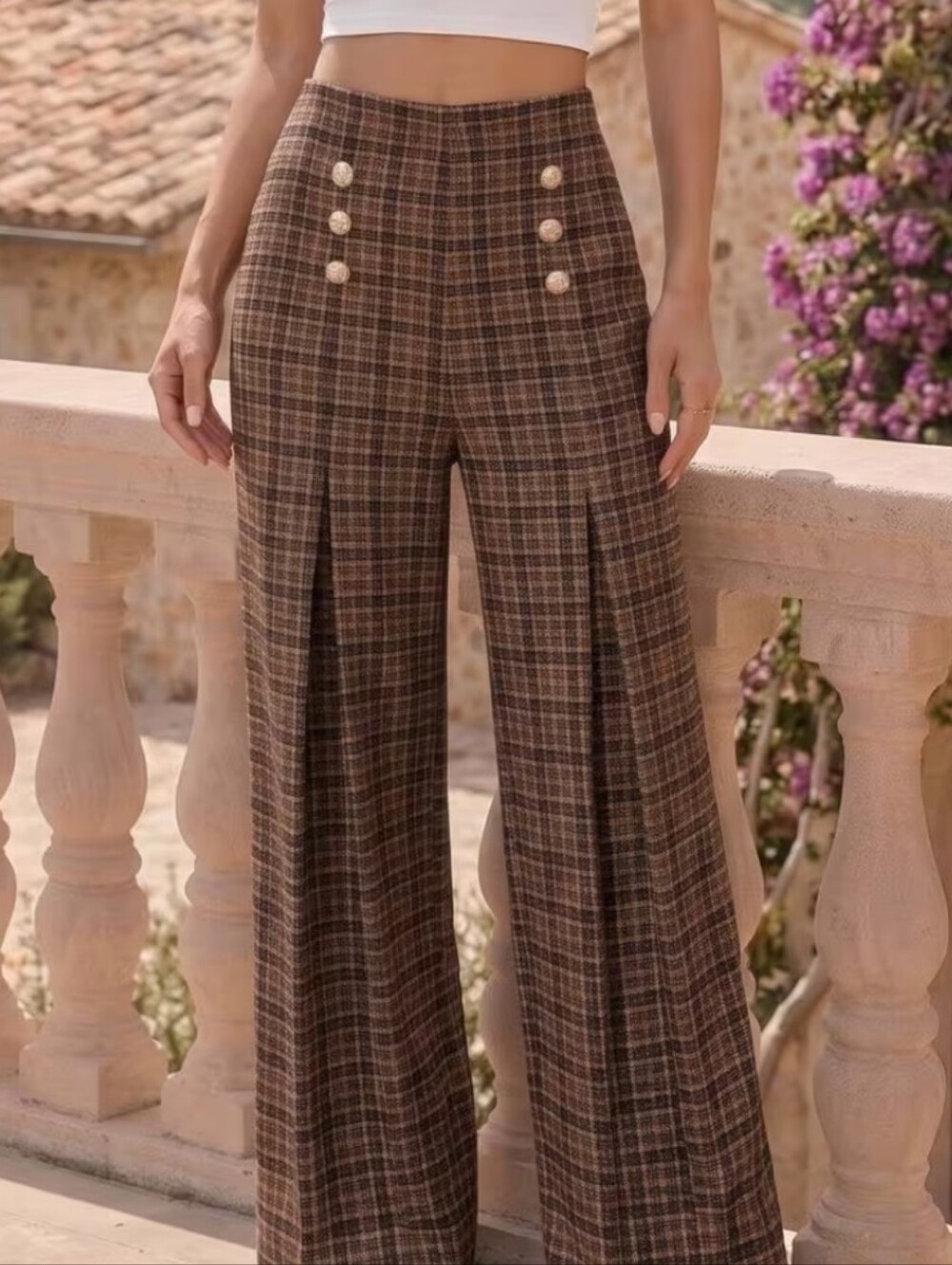 Women'S Spring-Summer Elegant High-Waist Versatile Plaid Striped Retro Trousers - Picture 4 of 10